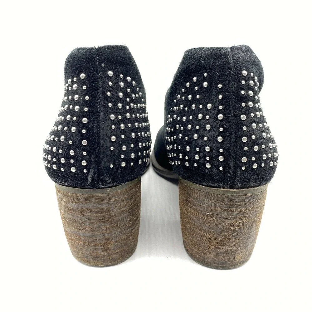 Naya Valerie Black Suede Silver Studded Bootie Stacked Heels Anthropologie - Picture 3 of 8
